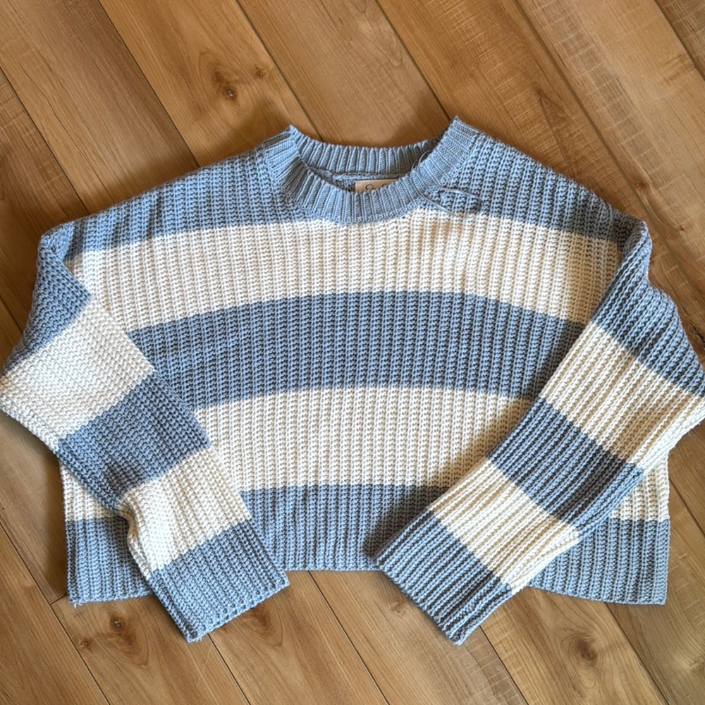 Striped Blue and White Jessica Simpson cropped sweater size M